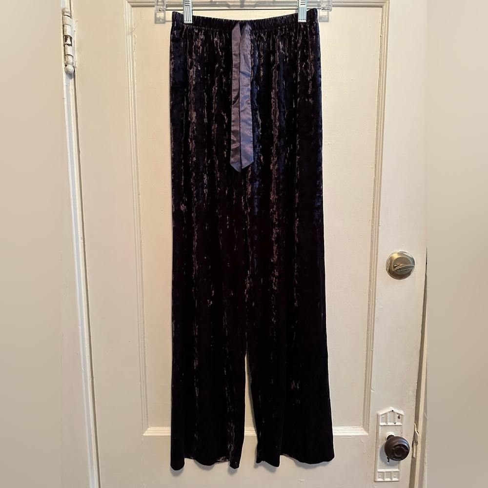 Dark Violet Lights Off Velvet Pajama Pants, Size M